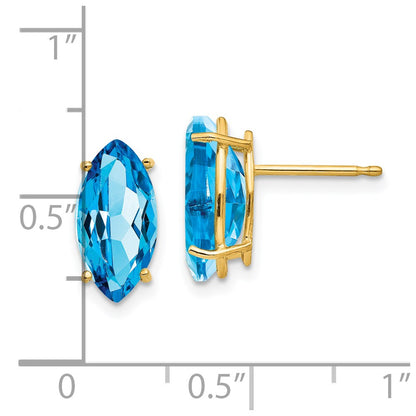 14k Yellow Gold 12x6mm Marquise Blue Topaz Earrings