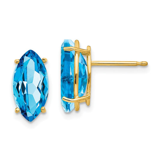 14k Yellow Gold 12x6mm Marquise Blue Topaz Earrings
