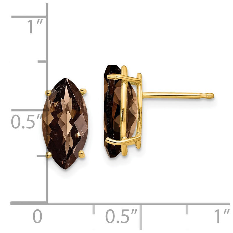 14k Yellow Gold 12x6 Marquise Checker-Cut Smok Yellow Gold Quartz Earring