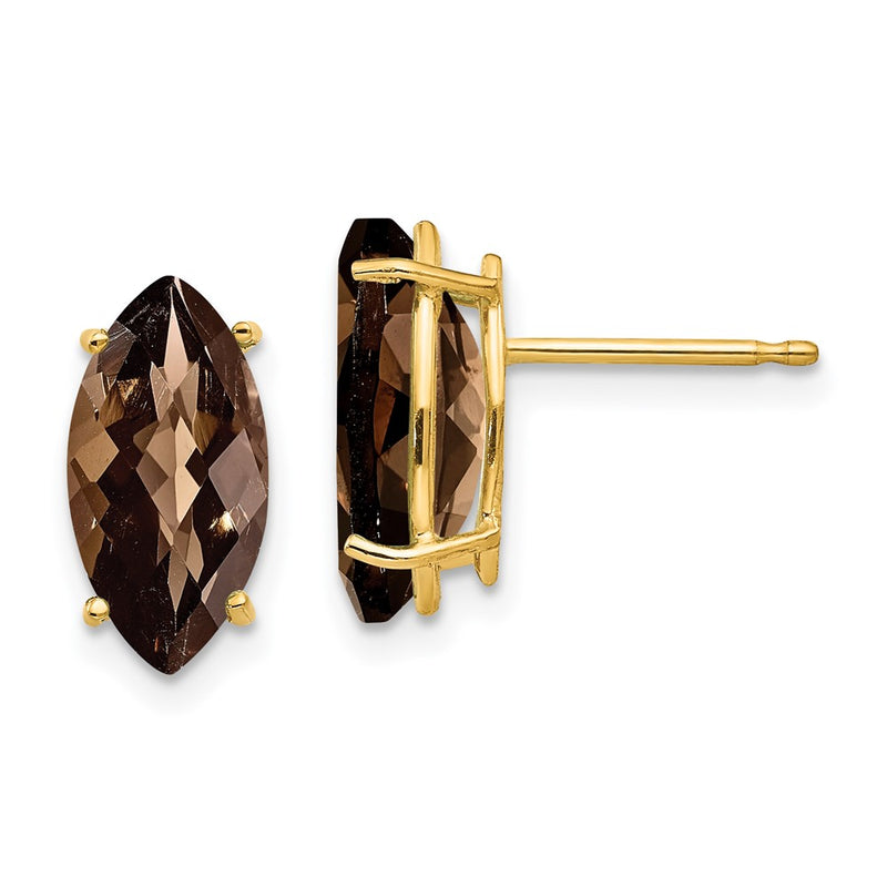 14k Yellow Gold 12x6 Marquise Checker-Cut Smok Yellow Gold Quartz Earring