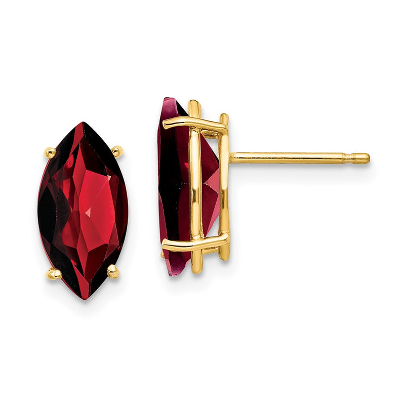14k Yellow Gold Garnet Marquise Stud Earring
