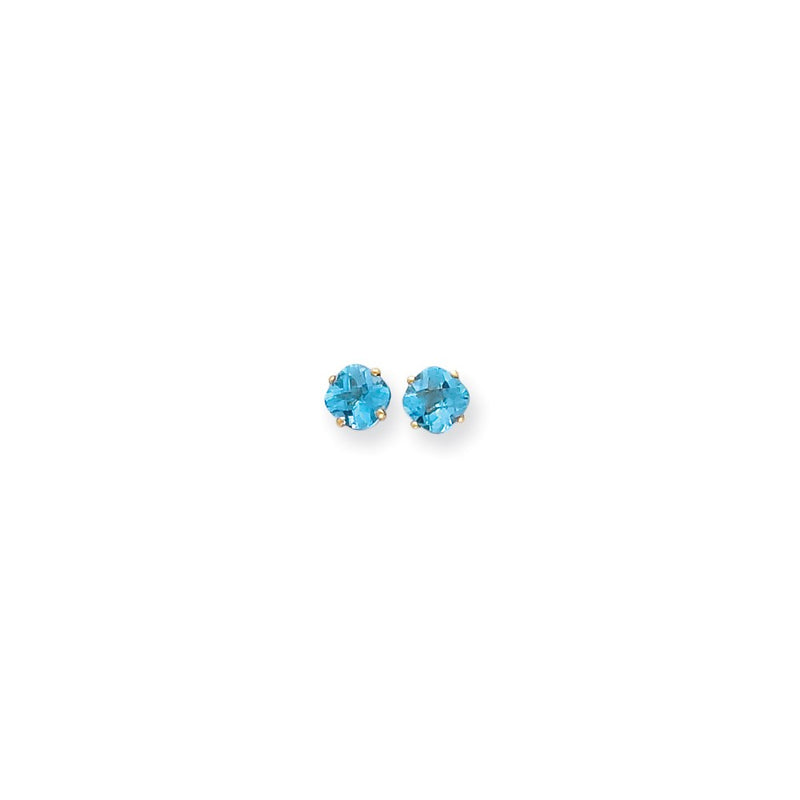 14k Yellow Gold 6x6mm Cushion Blue Topaz Checker Earrings