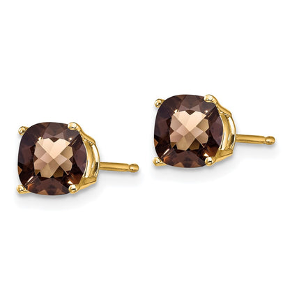 14k Yellow Gold 6mm Cushion Checker-Cut Smok Yellow Gold Quartz Earring