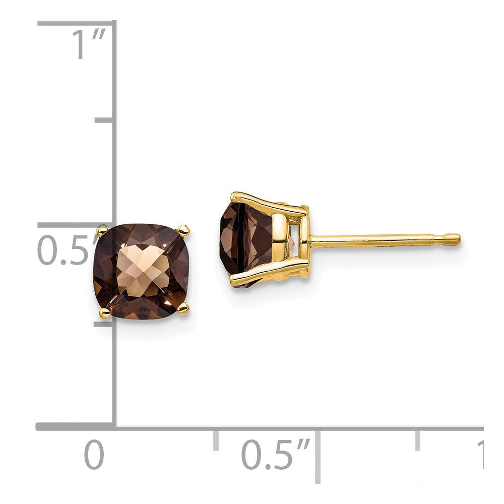 14k Yellow Gold 6mm Cushion Checker-Cut Smok Yellow Gold Quartz Earring