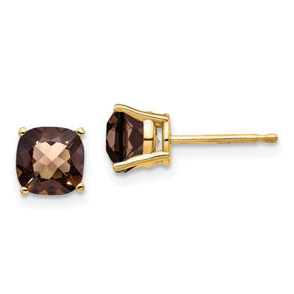 14k Yellow Gold 6mm Cushion Checker-Cut Smok Yellow Gold Quartz Earring