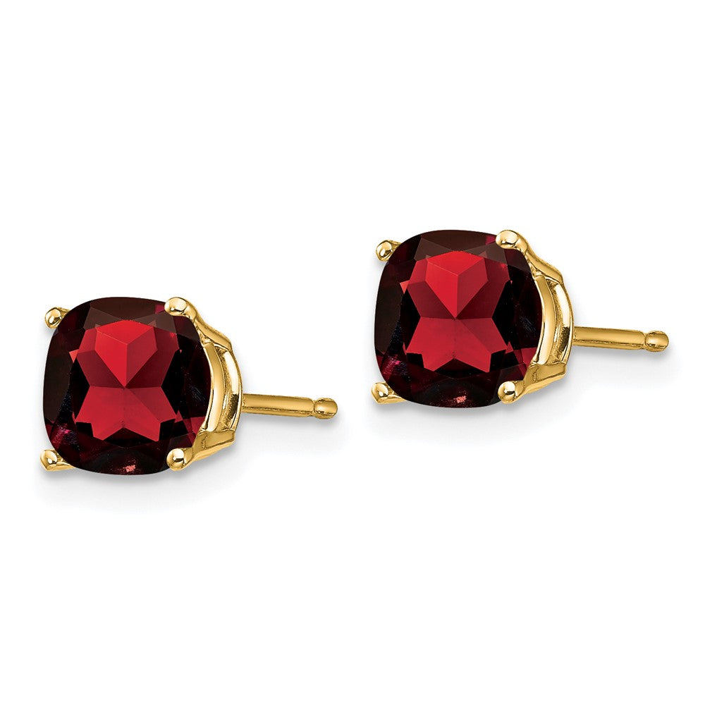 14k Yellow Gold 6x6mm Cushion Garnet Checker Earring