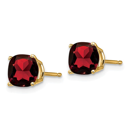 14k Yellow Gold 6x6mm Cushion Garnet Checker Earring