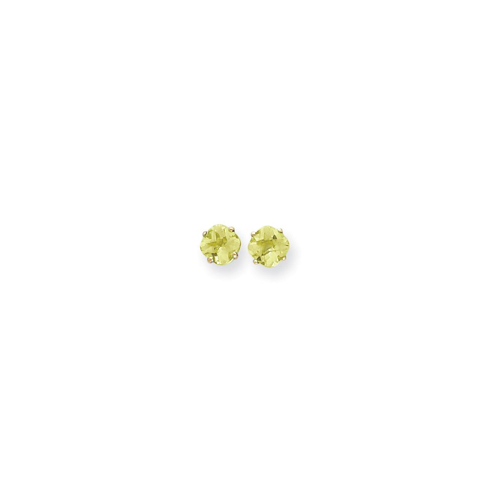 14k Yellow Gold 6x6mm Cushion Peridot Checker Earrings
