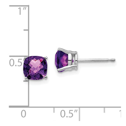 14k White Gold 6x6mm Cushion Amethyst Checker Earring