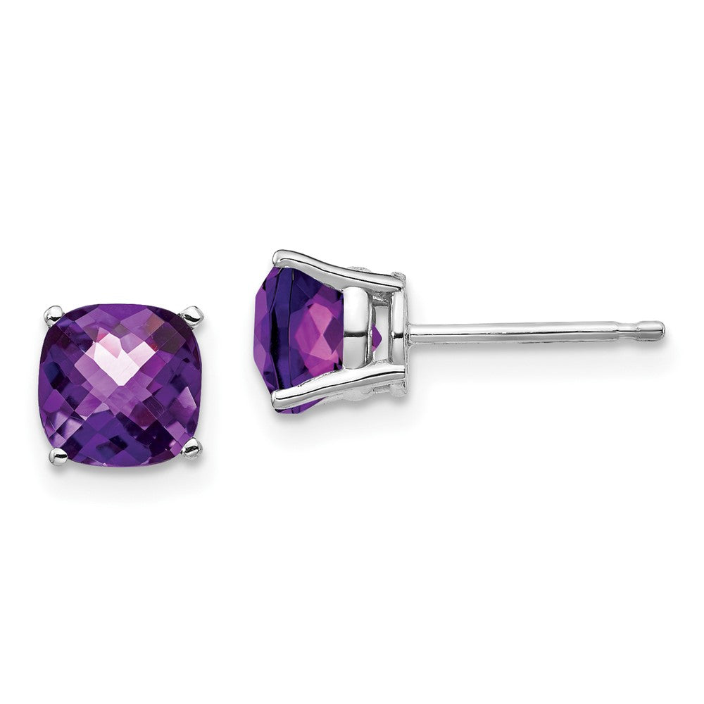 14k White Gold 6x6mm Cushion Amethyst Checker Earring
