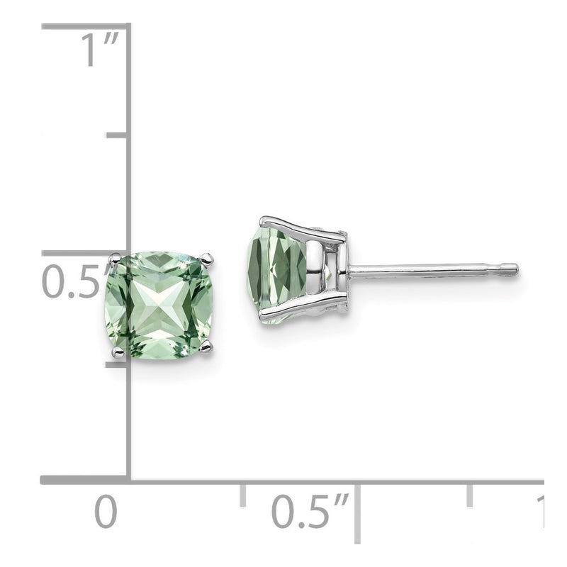 14k White Gold 6mm Cushion Green Quartz Earring