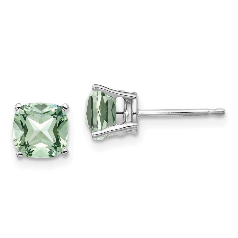 14k White Gold 6mm Cushion Green Quartz Earring