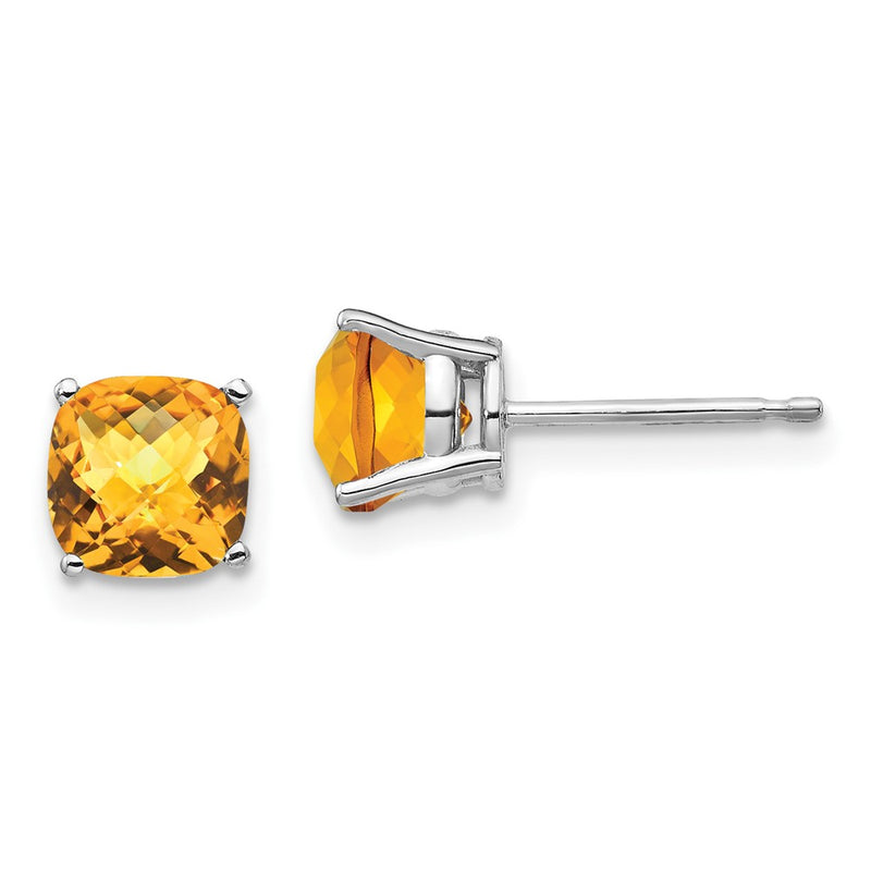 14k White Gold 6x6mm Cushion Citrine Checker Earring