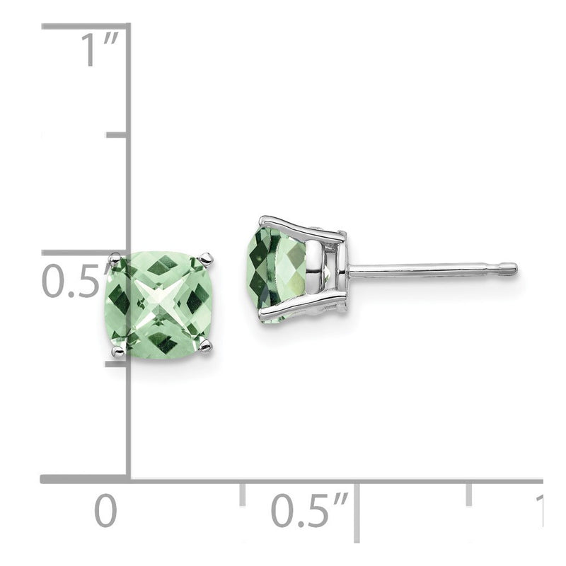 14k White Gold 6mm Cushion Checker-Cut Green Quartz Earring