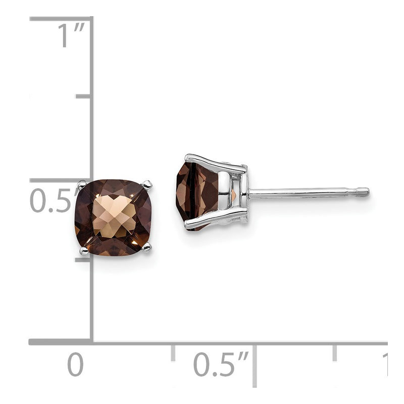 14k White Gold 6mm Cushion Checker-Cut Smok Yellow Gold Quartz Earring