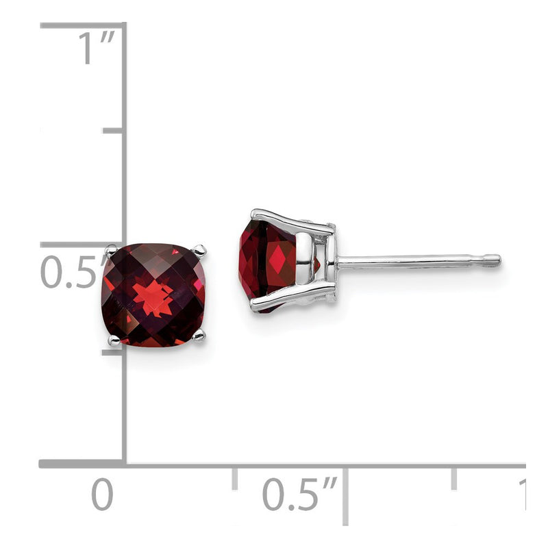 14k White Gold 6x6mm Cushion Garnet Checker Earring
