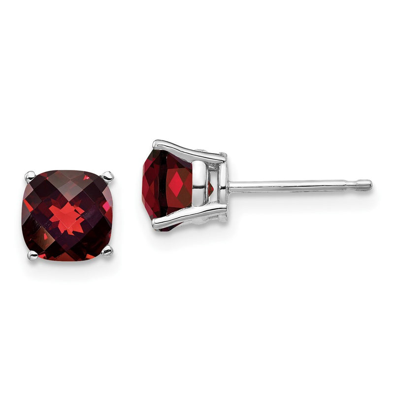 14k White Gold 6x6mm Cushion Garnet Checker Earring