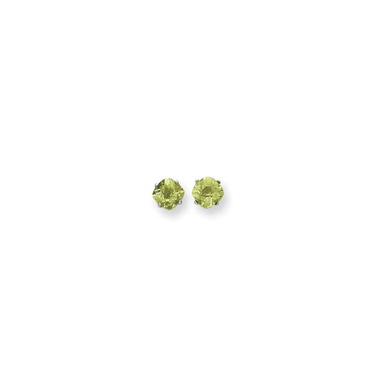 14k White Gold 6x6mm Cushion Peridot Checker Earrings