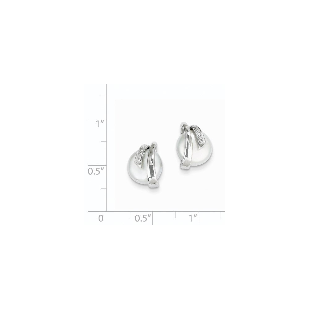 14k White Gold Coin FW Cultured Pearl & Real Diamond Earrings