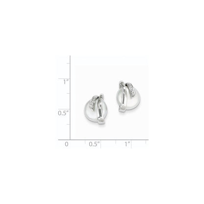 14k White Gold Coin FW Cultured Pearl & Real Diamond Earrings