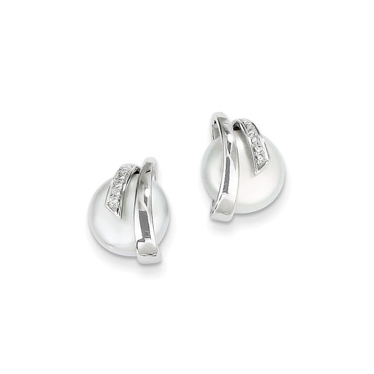 14k White Gold Coin FW Cultured Pearl & Real Diamond Earrings