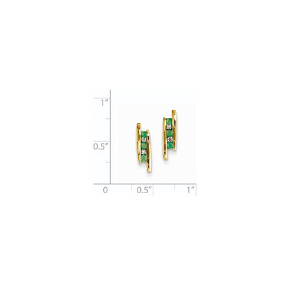 14k Yellow Gold Real Diamond and Emerald Earrings