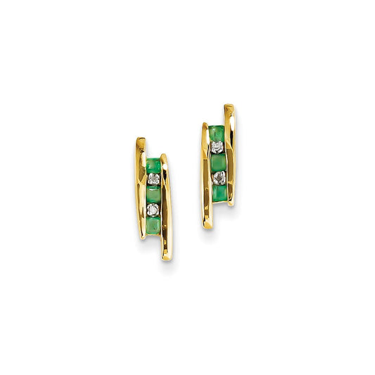 14k Yellow Gold Real Diamond and Emerald Earrings
