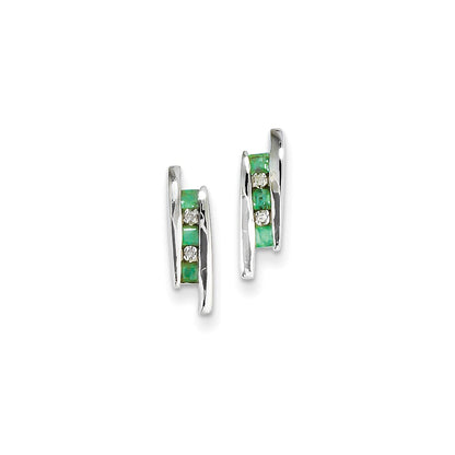 14k White Gold Real Diamond and Emerald Earrings