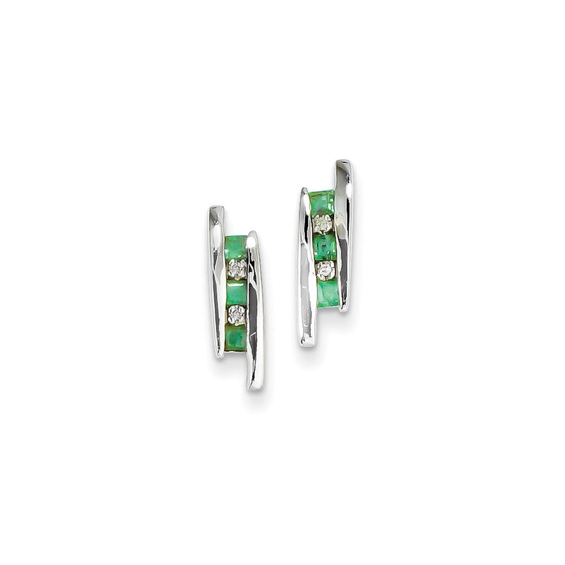 14k White Gold Real Diamond and Emerald Earrings