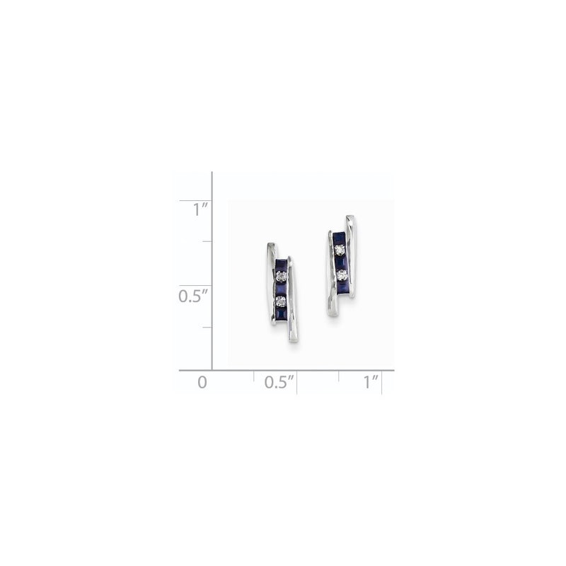 14k White Gold Real Diamond and Sapphire Earrings