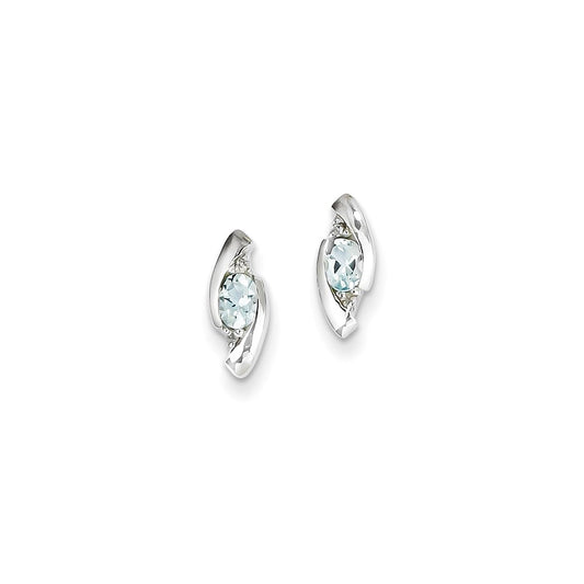 14k White Gold Real Diamond and Aquamarine Earrings