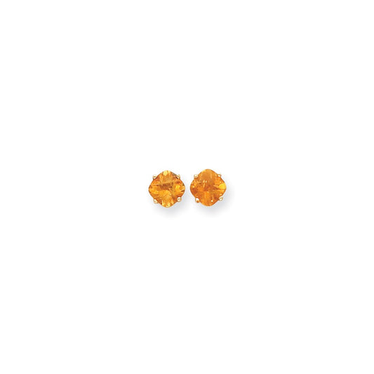 14k Yellow Gold 7x7mm Cushion Citrine Checker Earrings