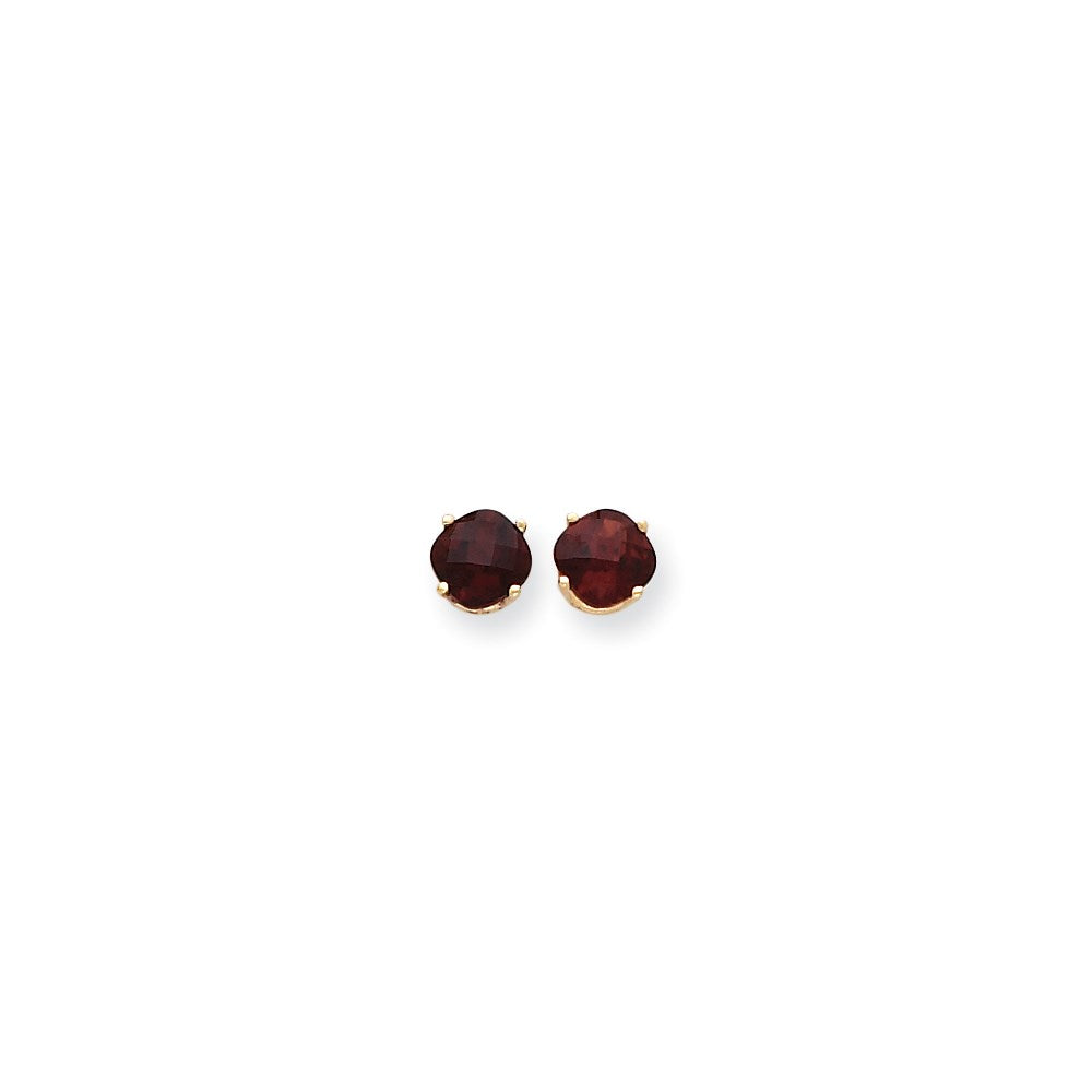 14k Yellow Gold 7x7mm Cushion Garnet Checker Earrings