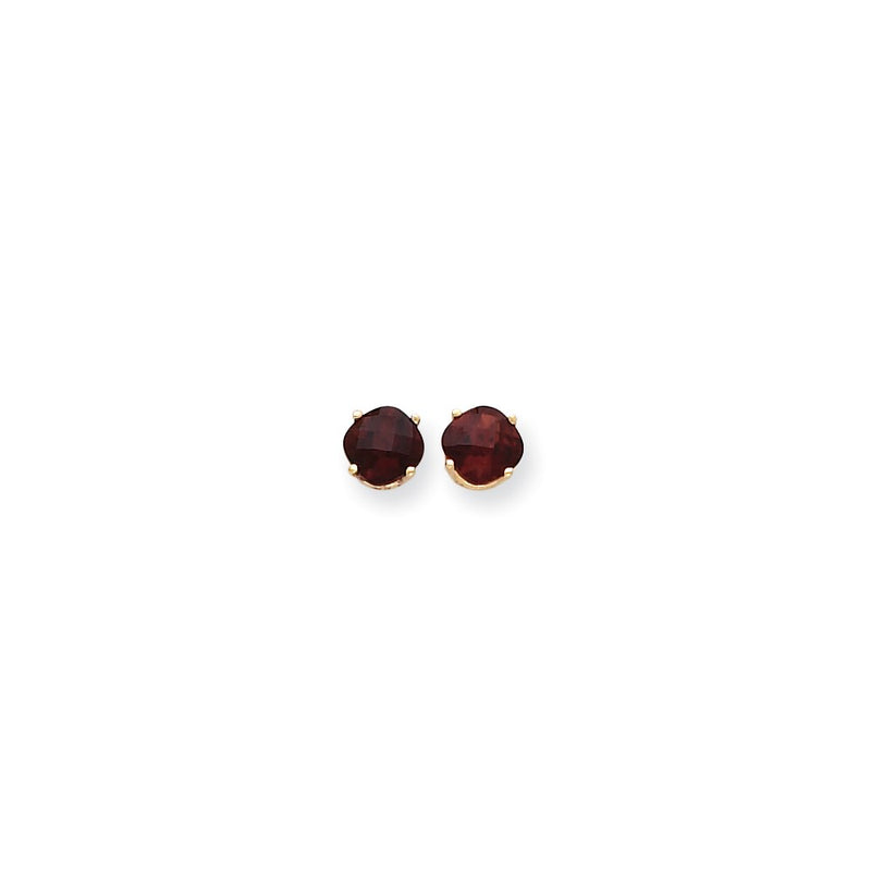 14k Yellow Gold 7x7mm Cushion Garnet Checker Earrings