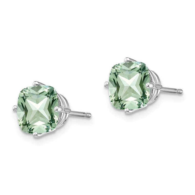 14k White Gold 7mm Cushion Green Quartz Earring