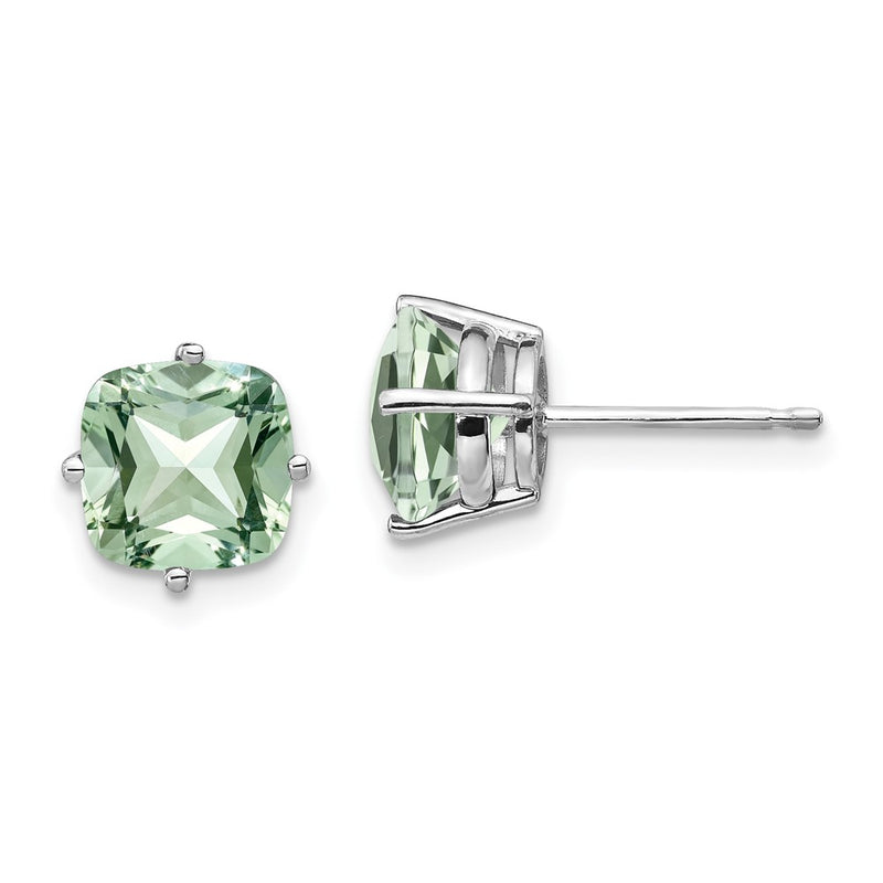 14k White Gold 7mm Cushion Green Quartz Earring