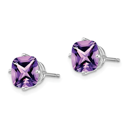 14k White Gold 7x7mm Cushion Amethyst Earrings