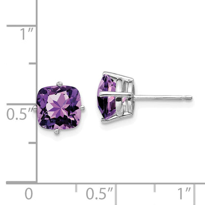 14k White Gold 7x7mm Cushion Amethyst Earrings