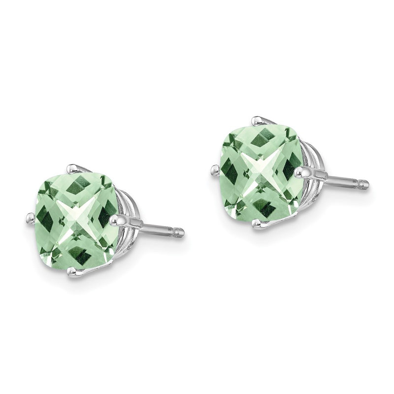14k White Gold 7mm Cushion Checker-Cut Green Quartz Earring