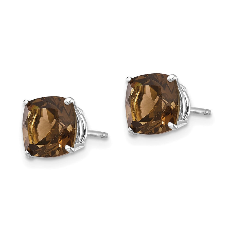 14k White Gold 7mm Cushion Checker-Cut Smok Yellow Gold Quartz Earring