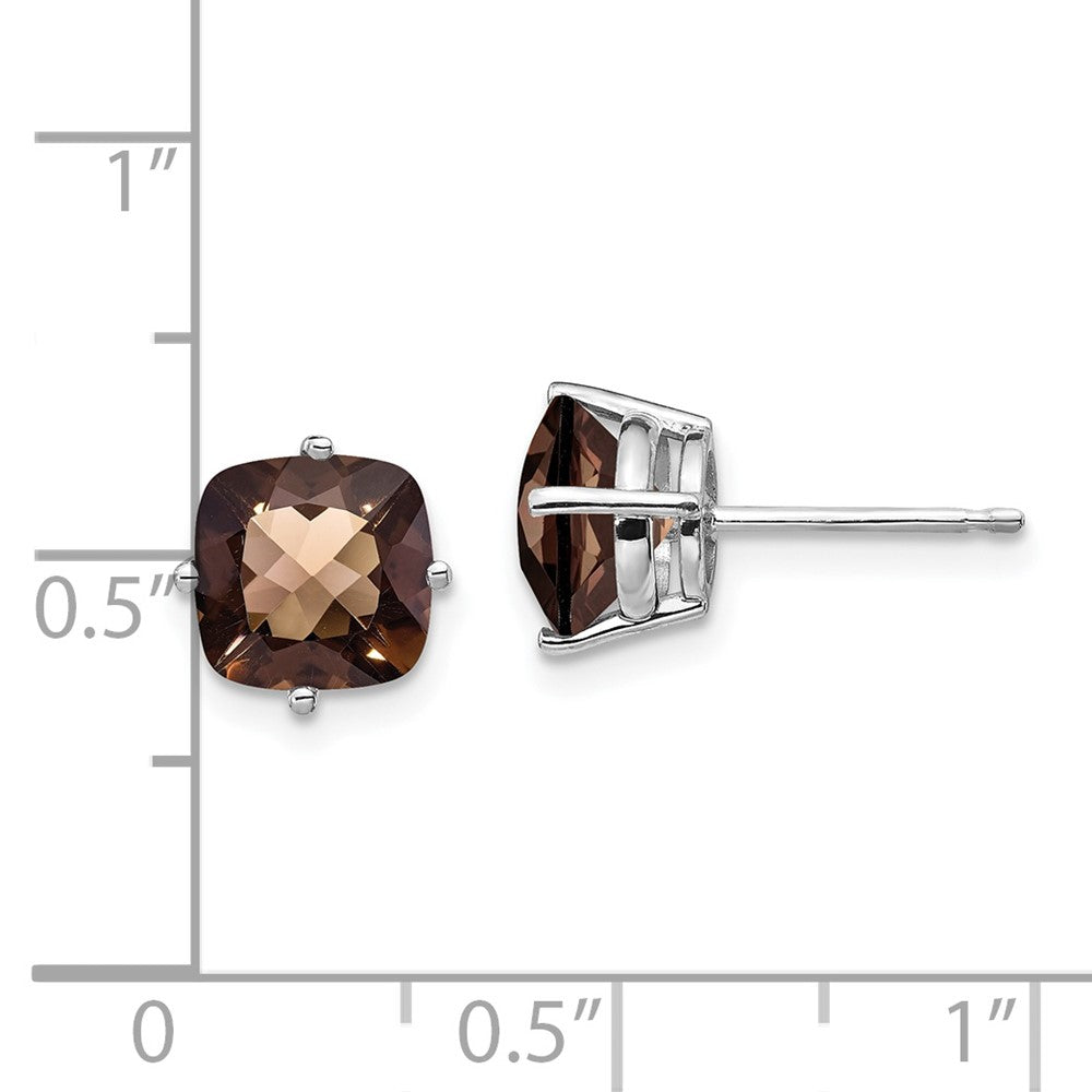 14k White Gold 7mm Cushion Checker-Cut Smok Yellow Gold Quartz Earring