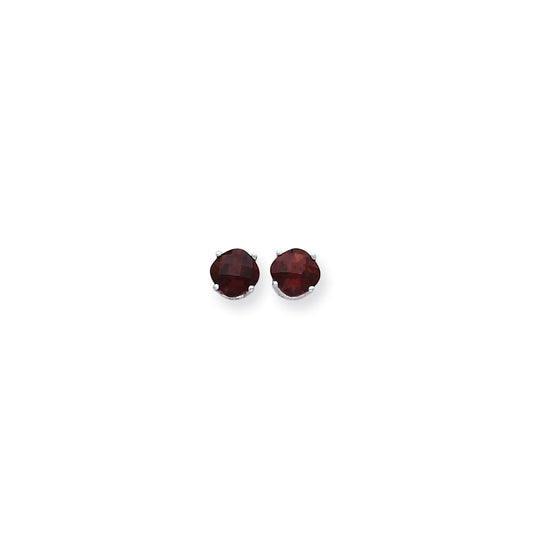 14k White Gold 7x7mm Cushion Garnet Checker Earrings