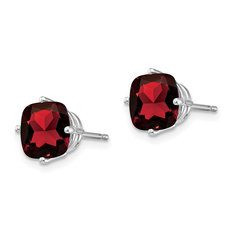 Solid 14k White Gold 7x7mm Cushion Simulated Garnet ChecKer Earring