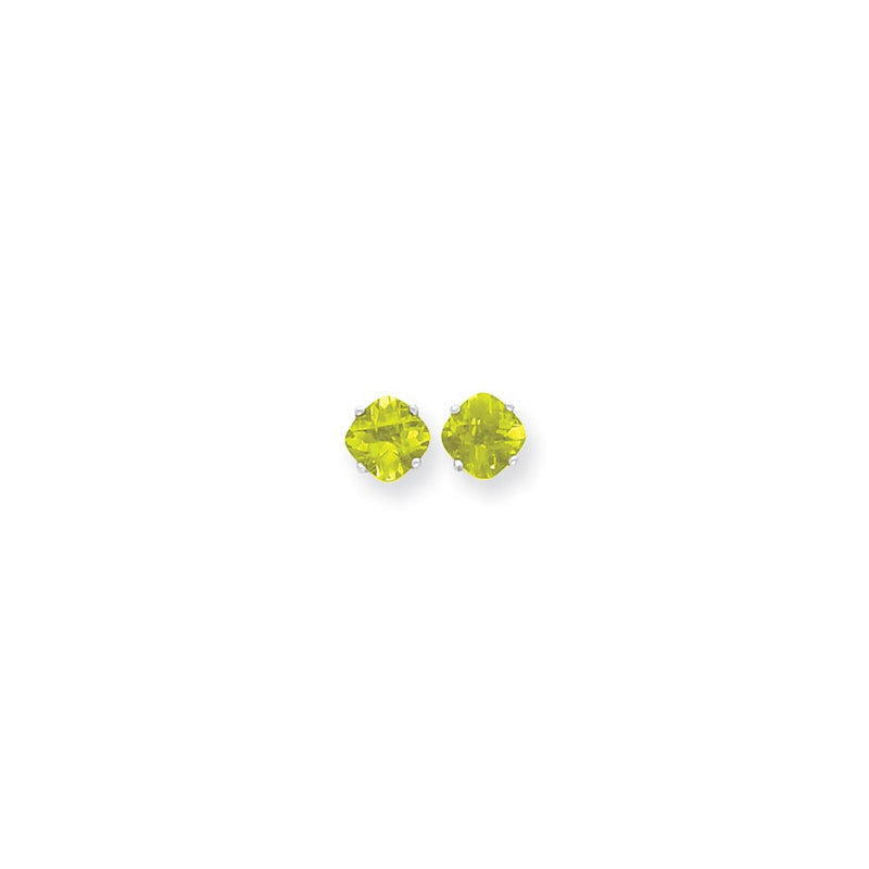 14k White Gold 7x7mm Cushion Peridot Checker Earrings
