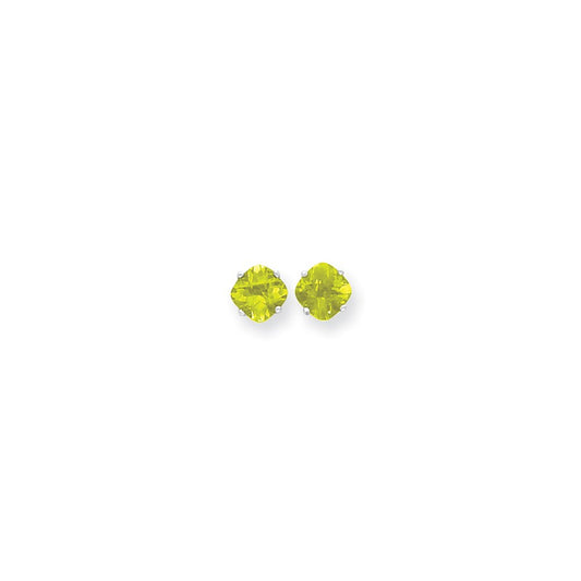 14k White Gold 7x7mm Cushion Peridot Checker Earrings