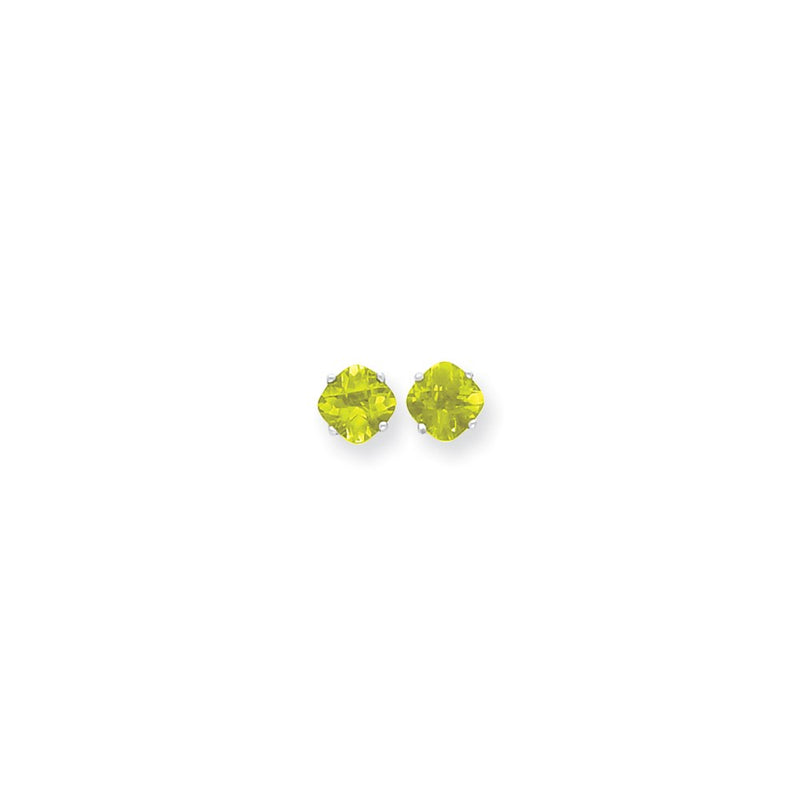 14k White Gold 7x7mm Cushion Peridot Checker Earrings