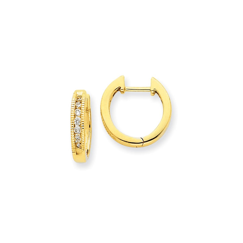14k Yellow Gold Real Diamond Hoop Earrings