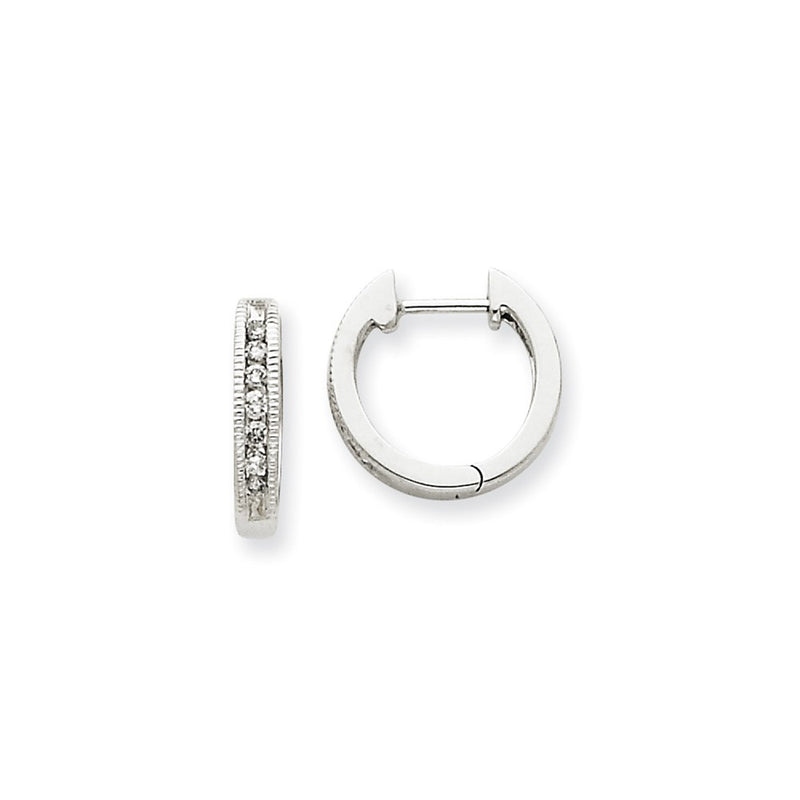 14k White Gold Real Diamond Hoop Earrings