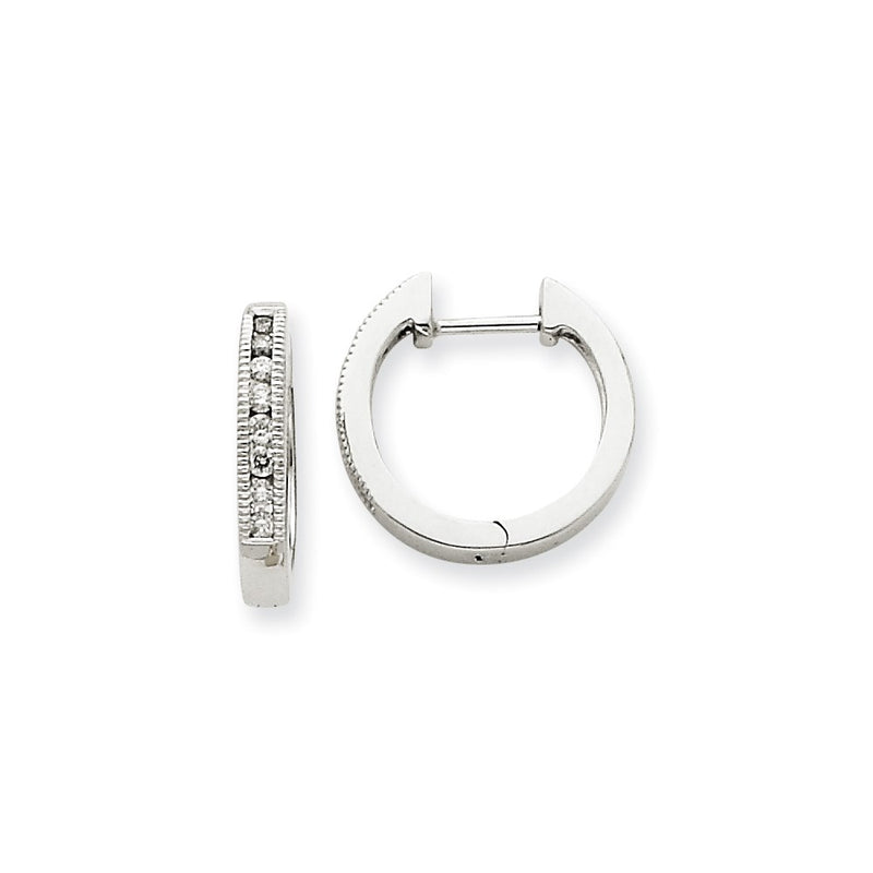 14k White Gold Real Diamond Hoop Earrings