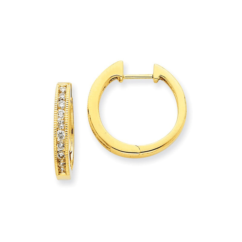 14k Yellow Gold Real Diamond Hoop Earrings